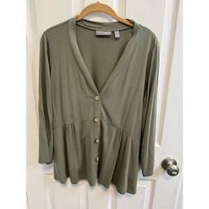 Susan Graver Lifestyle M Spa Knit 3/4 Sleeve Button Front Cardigan M A575904​